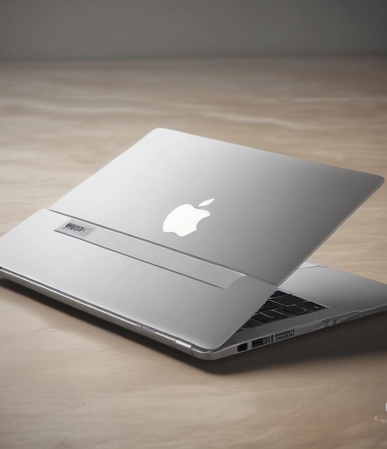 Close-up of a bold, geometric logo embossed on a matte black surface with purple accents.