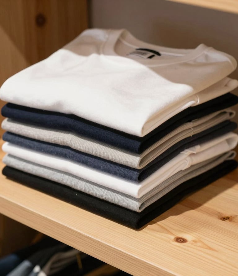 Close-up shot of colorful t-shirt designs laid out neatly, highlighting the details and textures.
