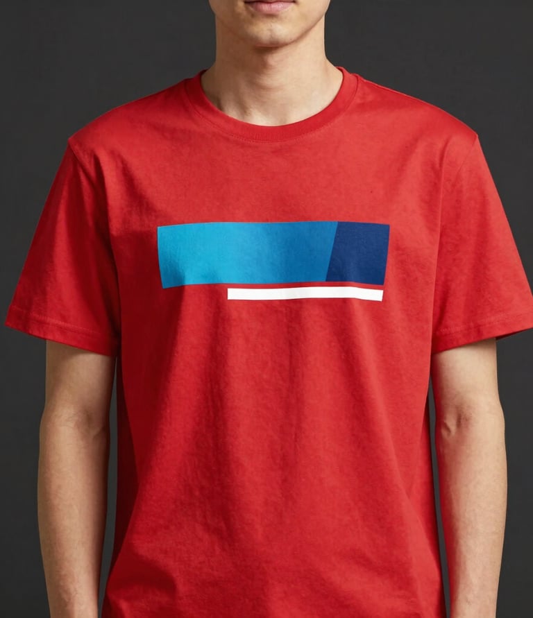A vibrant photo of a young person wearing a bold, modern graphic t-shirt from rojo vivo, smiling confidently.