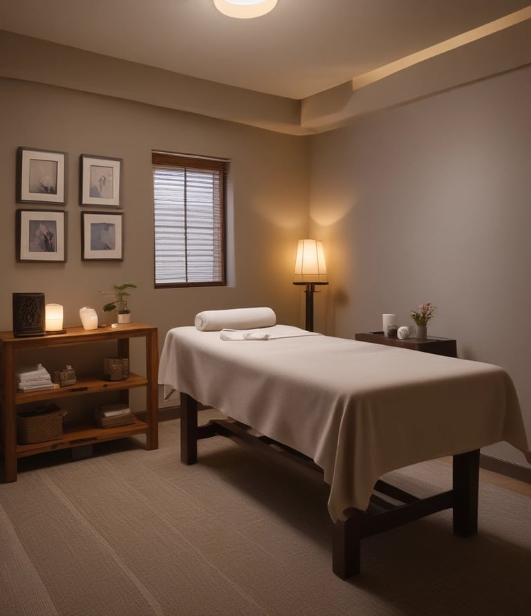A serene therapy room with soft natural light and calming decor.