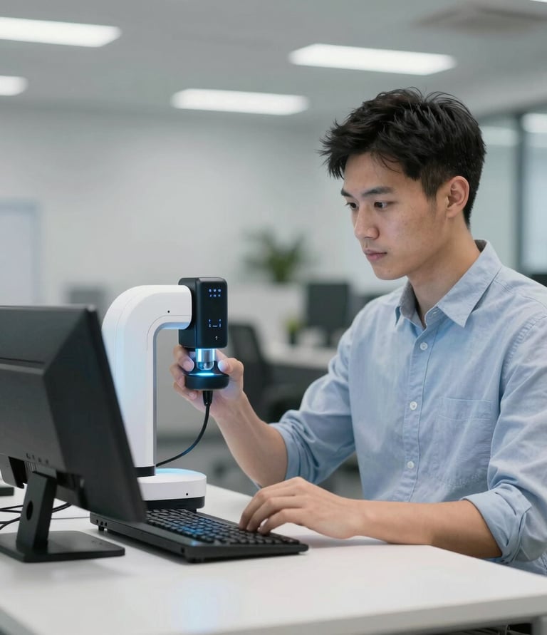 A sleek, dark-themed workspace with multiple monitors displaying cybersecurity and AI automation dashboards.