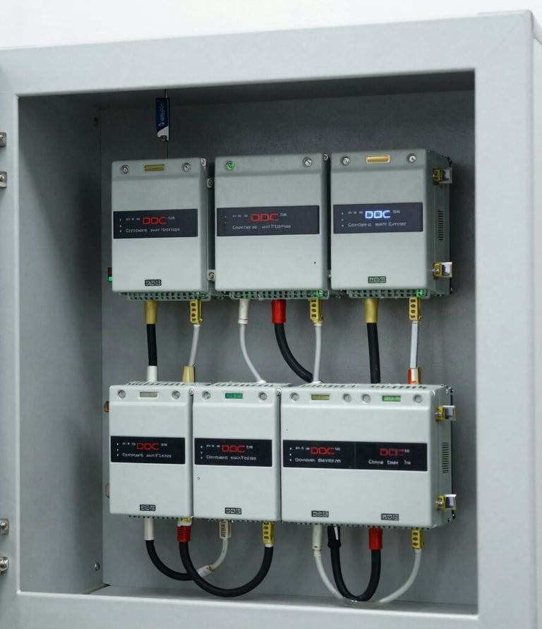 Close-up of automated lighting system adjusting brightness in a commercial building.