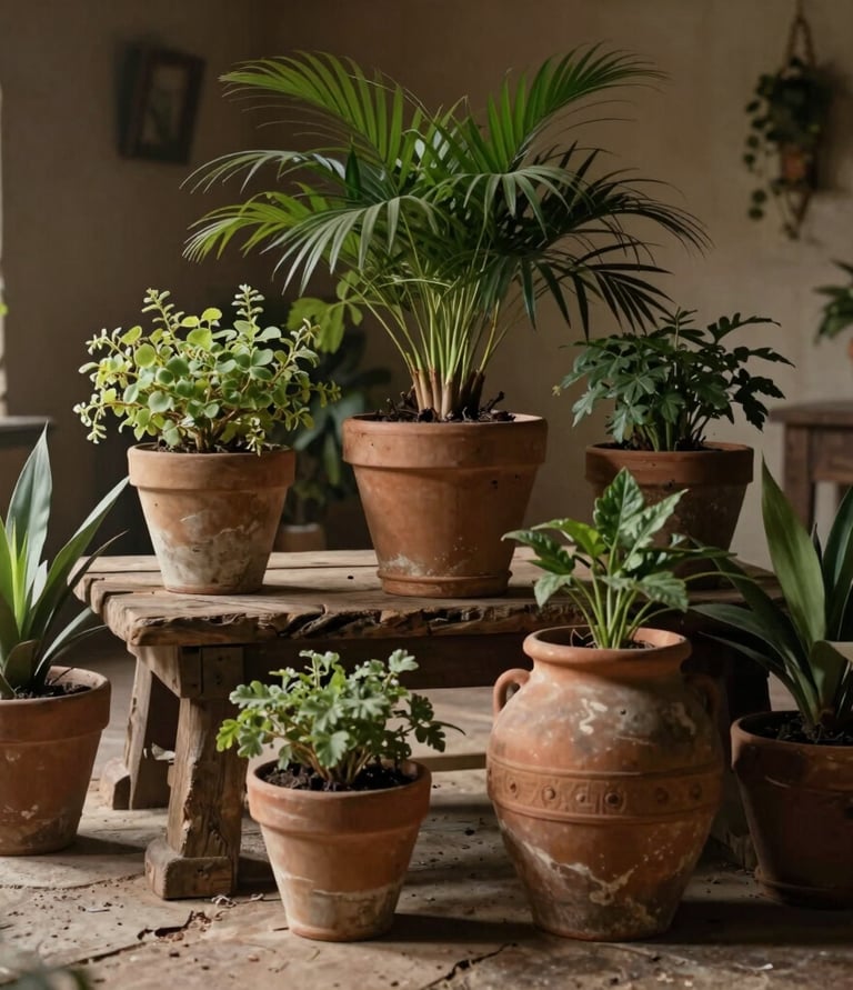 Close-up of authentic 18th-century plant set design with delicate foliage and natural textures.