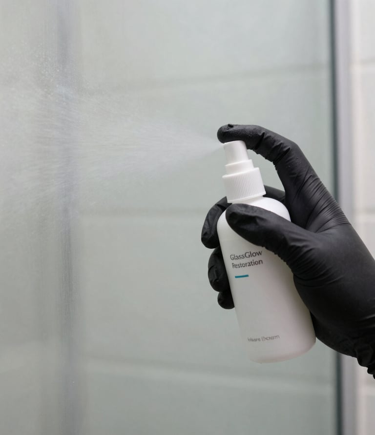Mobile technician applying nano coating to a shower screen in a modern Perth bathroom, showcasing the transformation process.