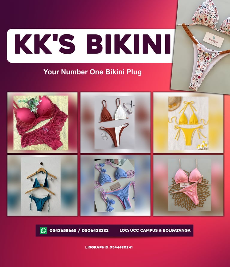 a Flyer for woman's bikini top with a variety of bikinis