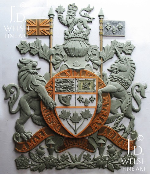 Royal Canadian Coat of Arms - 50" - clay sculpture - Jeremiah D Welsh