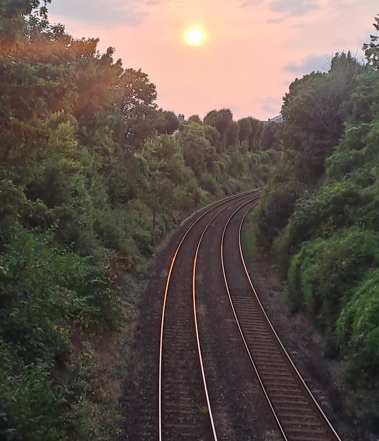 View of railway line running west under Molesworth Road in Plymouth, Devon.