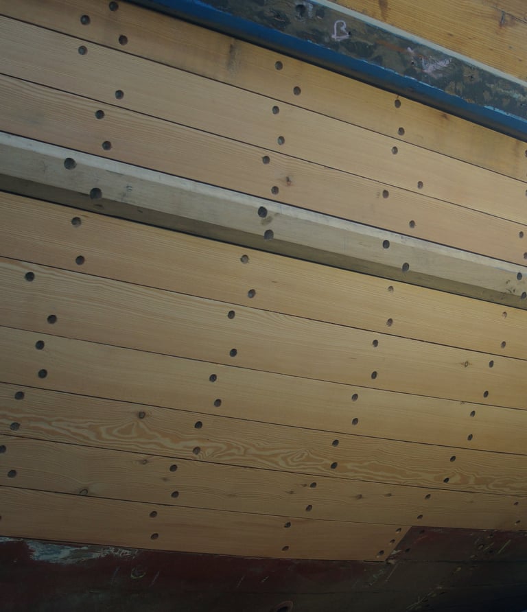 Traditional wooden fishing boat planking