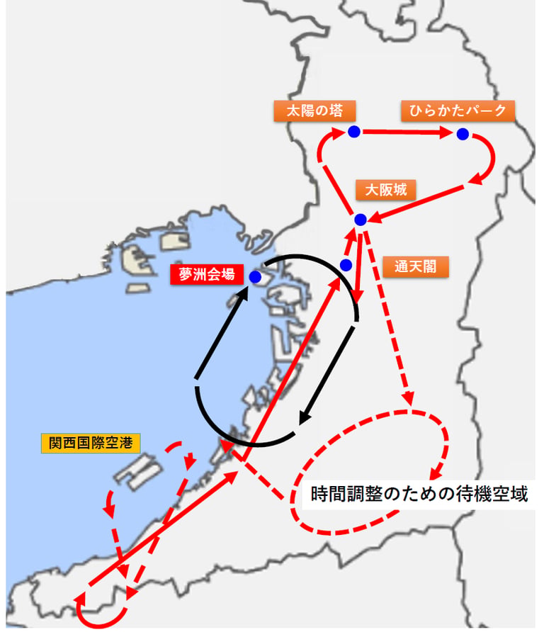 7月12日（土）と13日（日）に予定されてるブルーインパルスの展示飛行の公式飛行ルートの地図画像