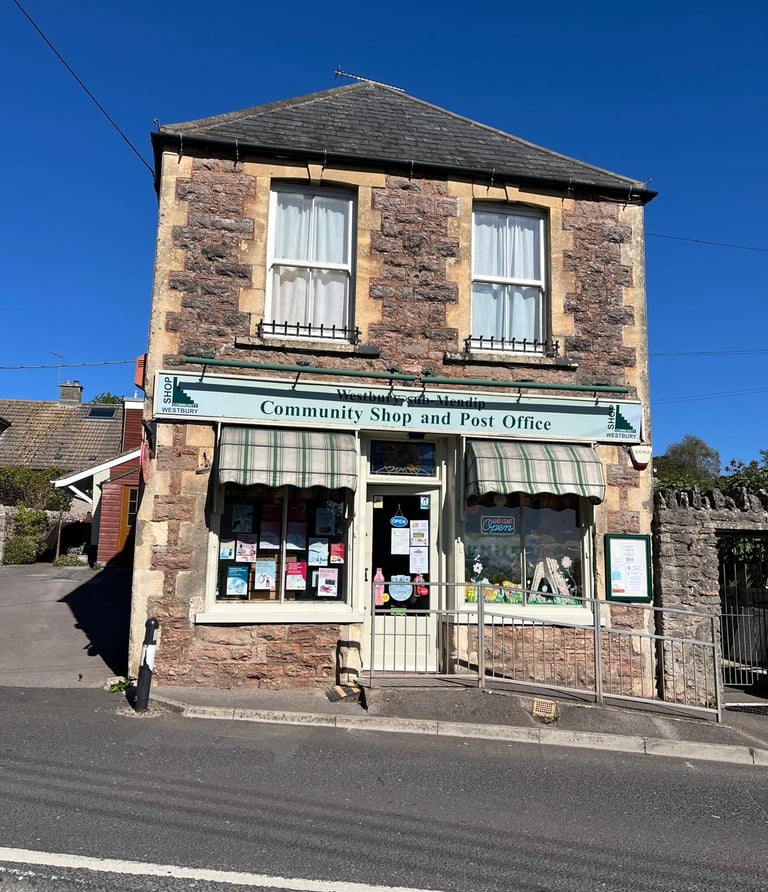 Westbury-sub-Mendip Community Shop front on a sunny day