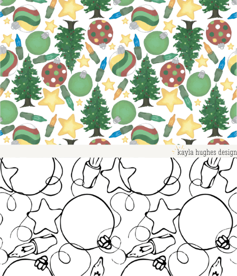 a nostalgic Christmas pattern filled with all of the elements reminiscent of Christmas