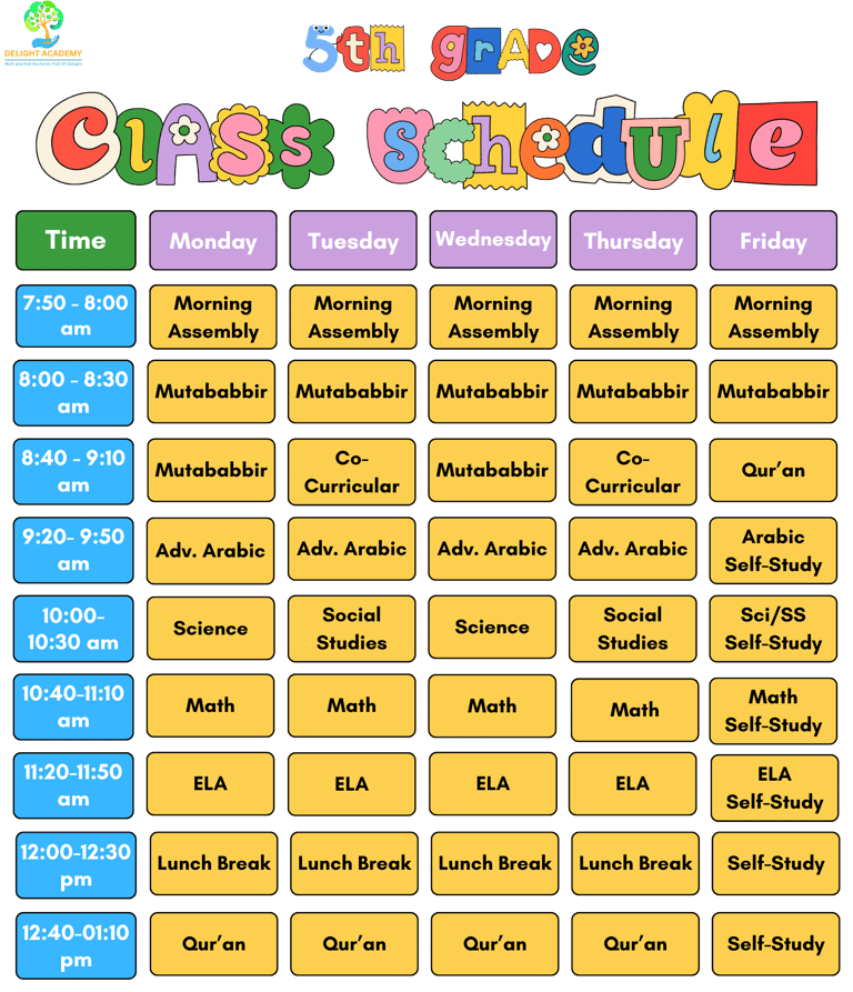 Flexible 5th-grade schedule for modern homeschoolers, blending live classes with Tazkiya learning