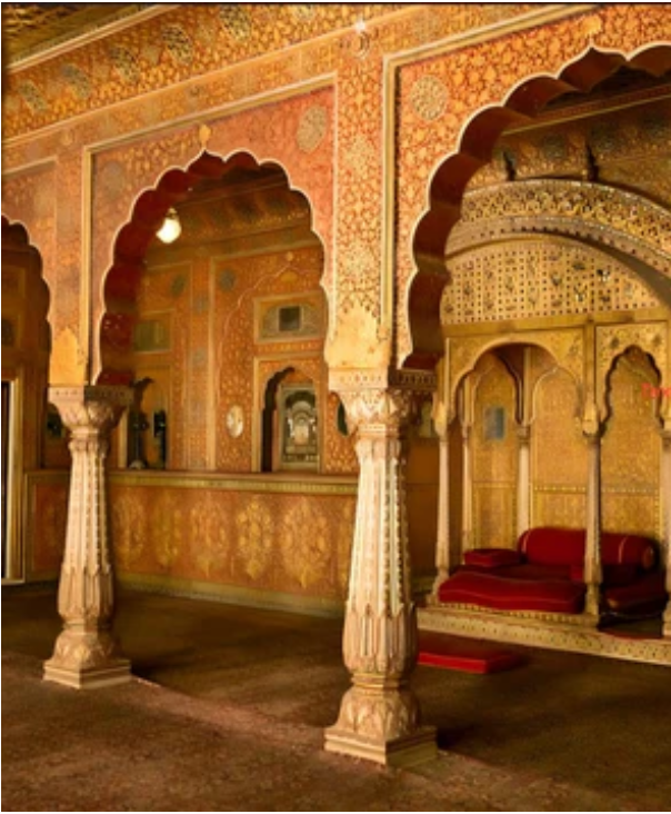 Wall decorated with gold embossed usta art