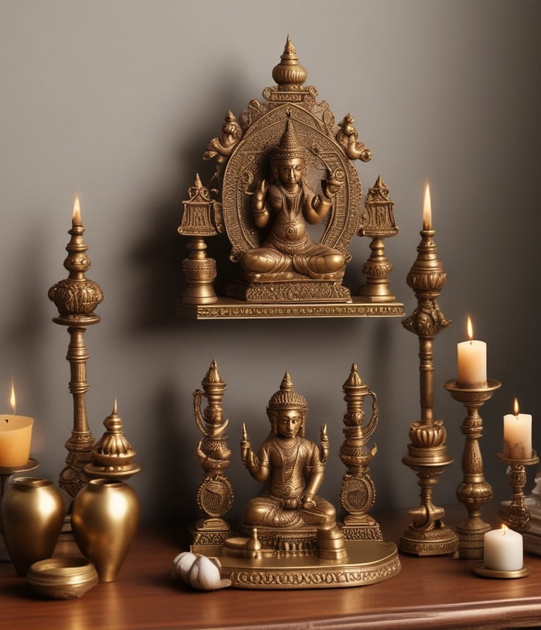 A beautifully crafted brass idol of Lord Ganesha with intricate detailing, glowing softly in warm light.