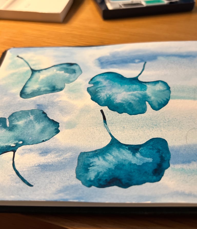 one of my many watercolour illustrations - ginkgo leaves - in a botanical style