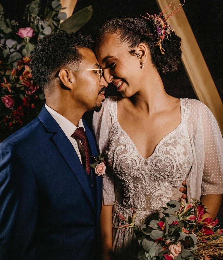a western black couple on their wedding day