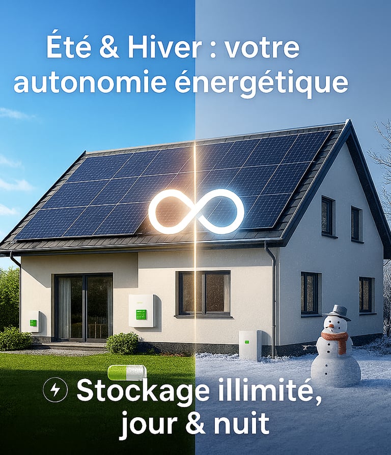 panneaux solaires + batterie production été ulisez les l'hivers 