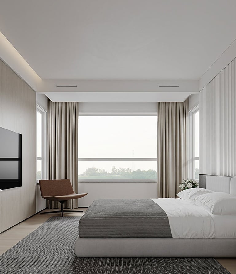 ERGOVENT LINEO-600 Profile Vertical linear diffuser installed in a modern hotel bedroom with neutral