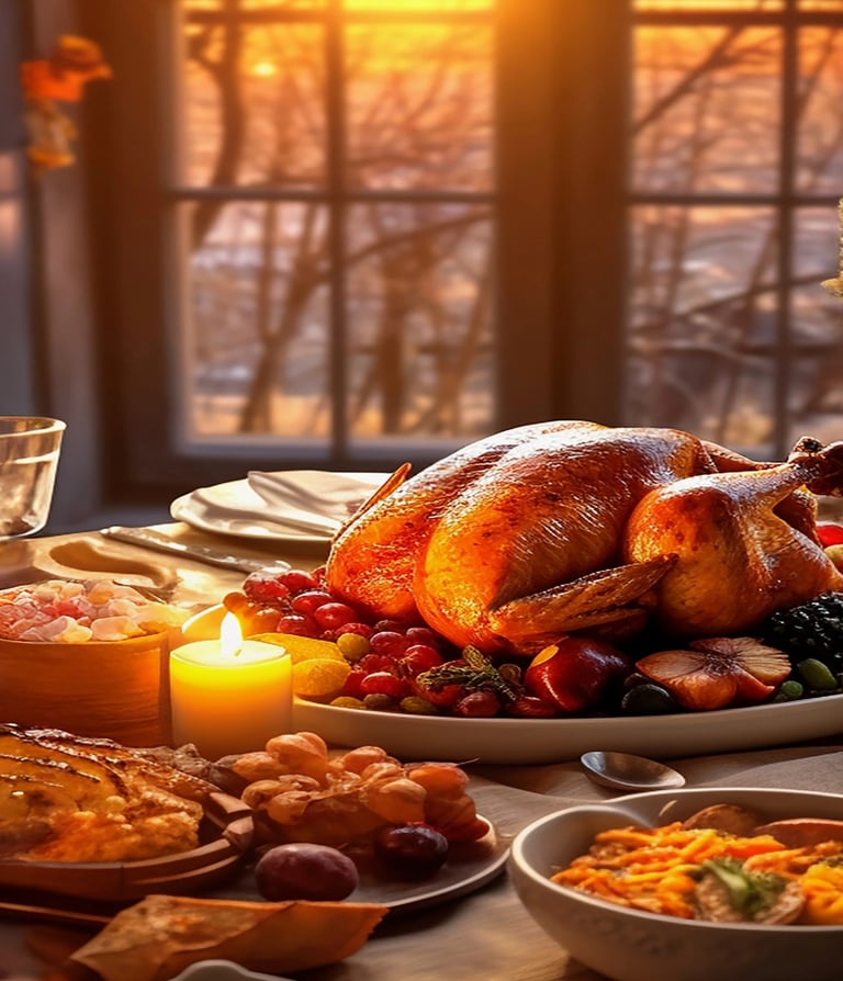 thanksgiving feast on an autumn day with food and candles