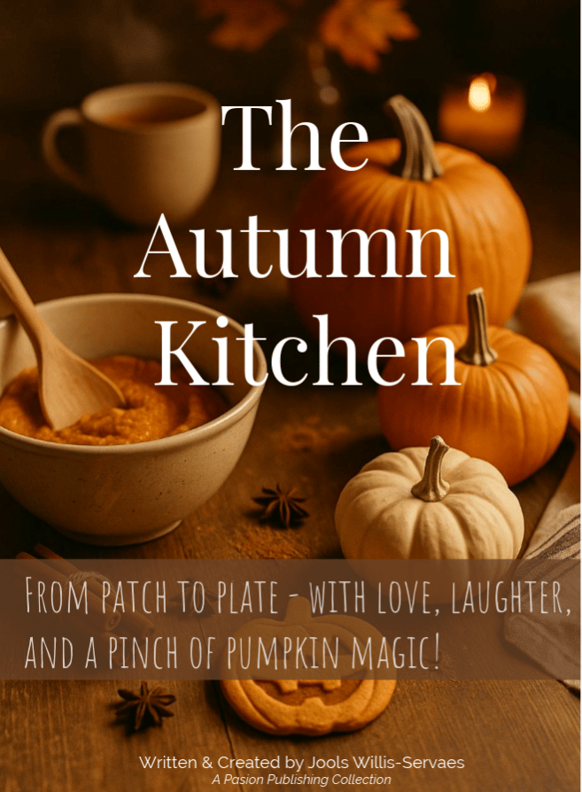 Autumn kitchen scene with pumpkins and warm soup