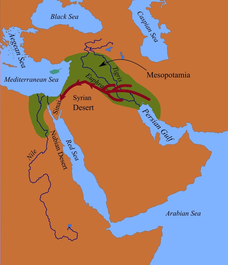 The Fertile Crescent and the route of the four kingdoms (Ge 14:6-6))