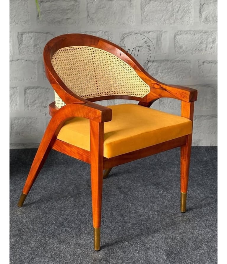 a chair with a yellow cushion and a chair with a yellow cushion