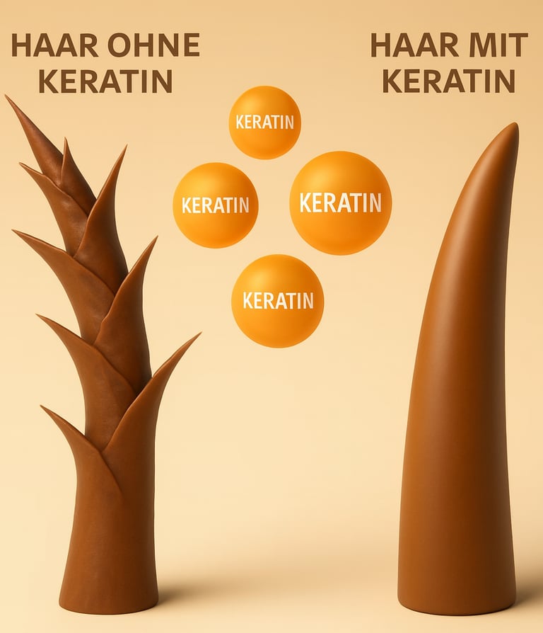 hair without keratin and with keratin