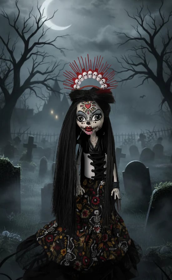 day of the dead sugar skull repurposed monster high doll