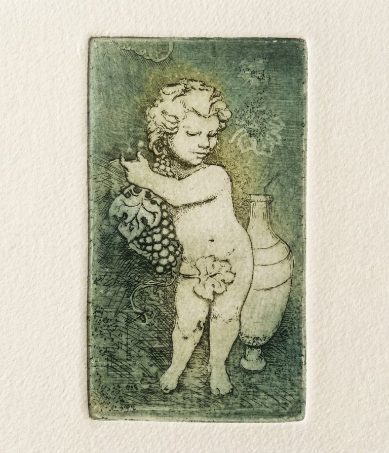 Bakropis, akvatinta, grafika, umjetnina, ručni rad