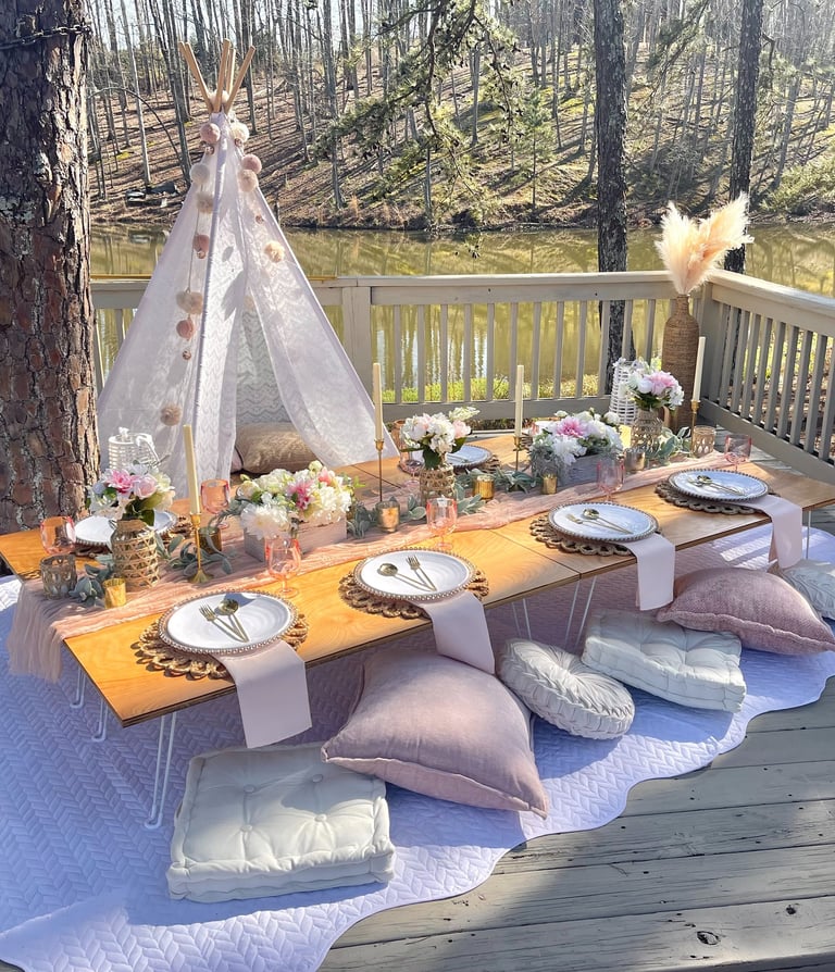 Blush pink styled luxury picnic experience Gainesville GA parties events Gathered Grace Picnic Co