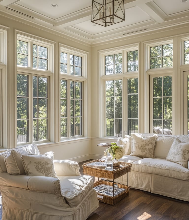a living room with a couch and a table