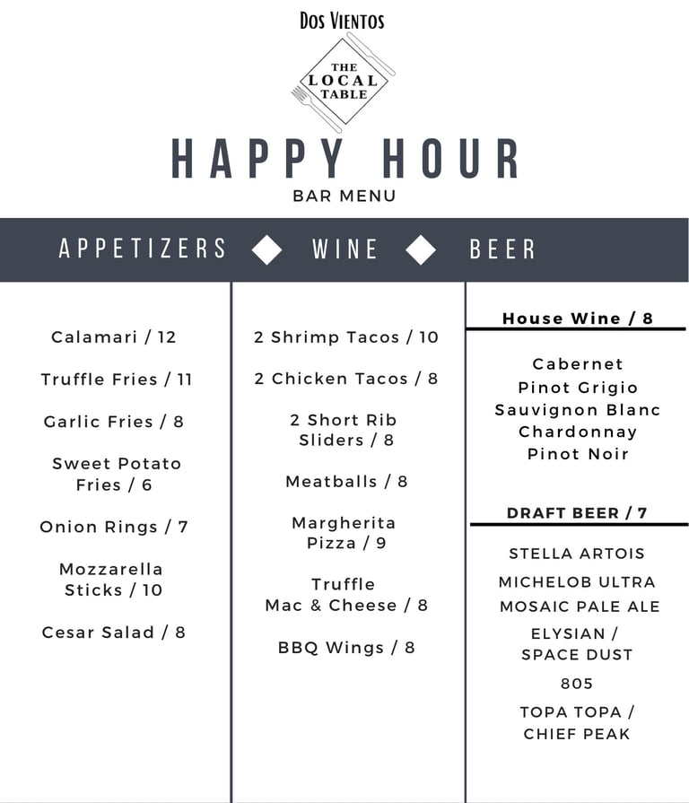 Italian menu dishes at Dos Vientos Local Table in Newbury Park