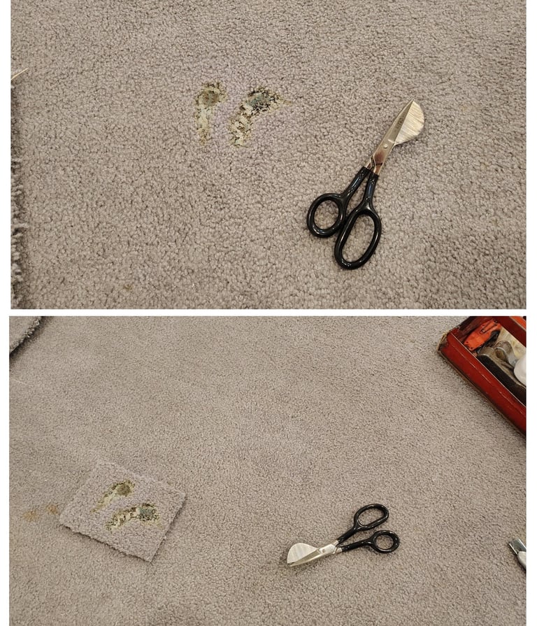 Curling iron burnt this carpet and it was epertly repaired with specialixed tools in Lehi, UT.