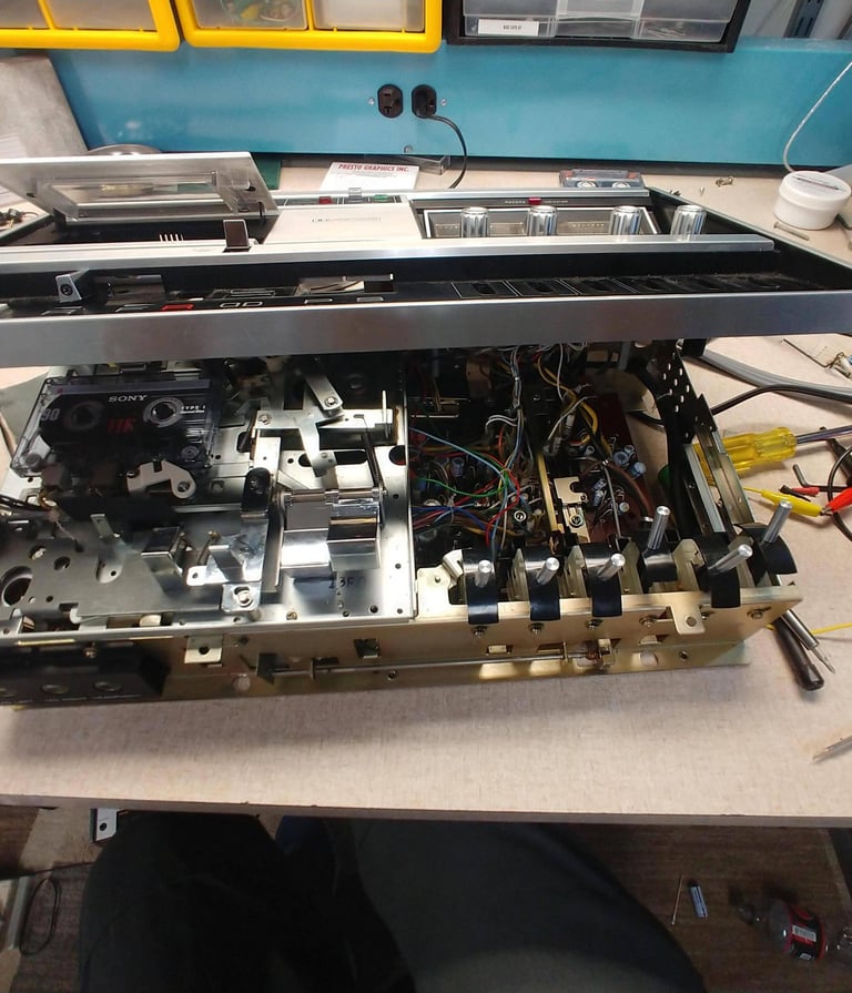 Wollensak tape deck switches cleaned and calibrated after tape head alignment