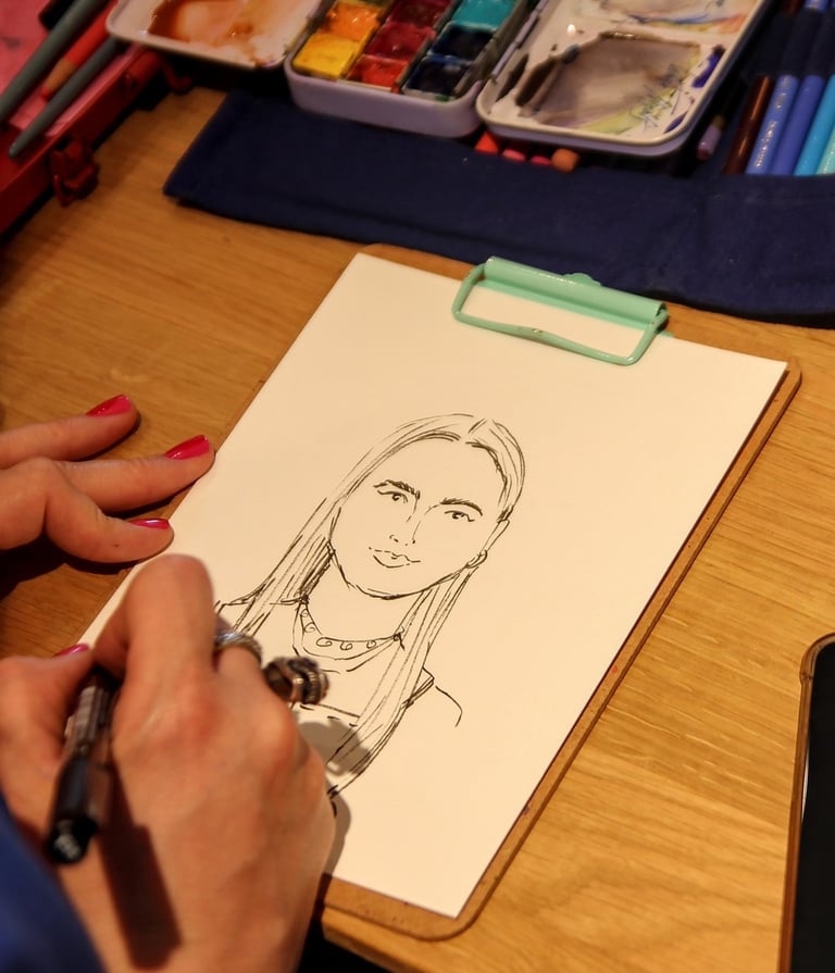 Liveilllustration, Schnellportrait für Firmenveranstaltungen, Fashion und Beautyvenets Firmenfeiern Kundenbindung