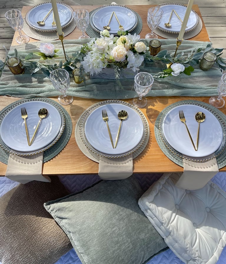 Thoughtfully styled sage green ivory romantic picnic or birthday special event celebration NE GA
