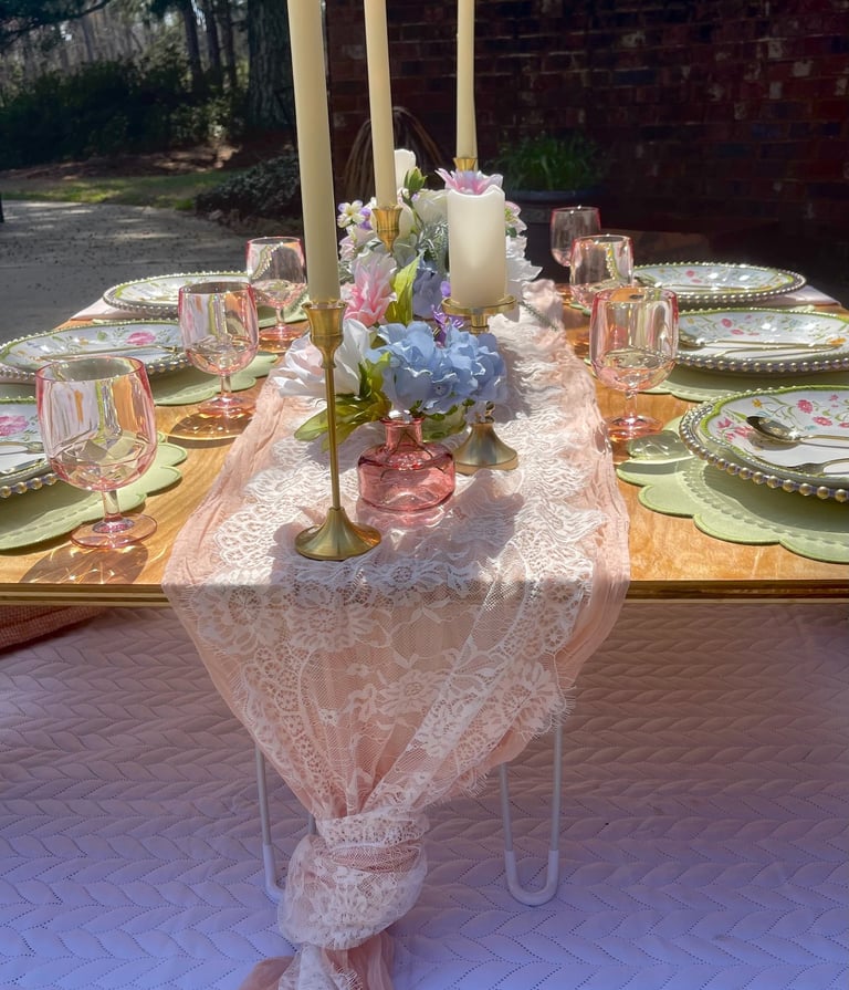 European Garden colorful curated luxury picnic brunch, birthday, date, gathering Northeast Georgia 