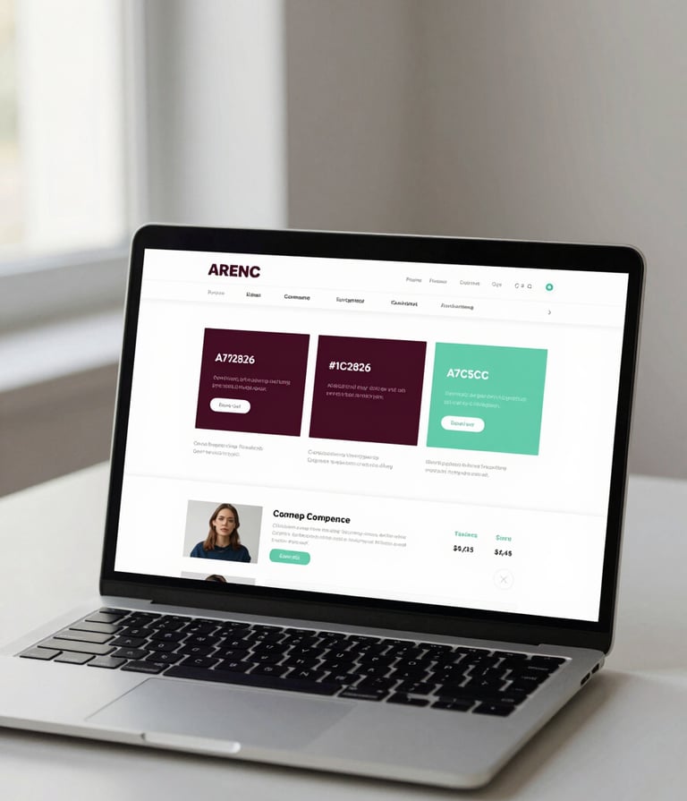 A sophisticated, high-resolution shot of a minimalist laptop screen displaying a clean e-commerce interface. The interface uses #1C2826 and #A7C5C3. The background is a calm, neutral workspace with soft, natural side-lighting, reflecting a professional and understated mood.