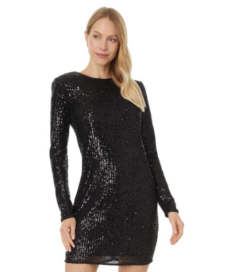 CeCe L/S Fitted Crew Neck Boxy Shoulder Dress 