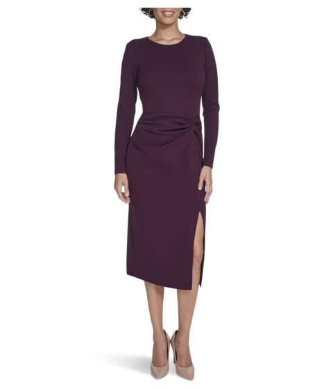 Calvin Klein Long Sleeve Solid Rouched Midi