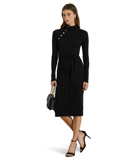 Lauren Ralph Lauren Button-Trim Rib-Knit Mock Neck Dress