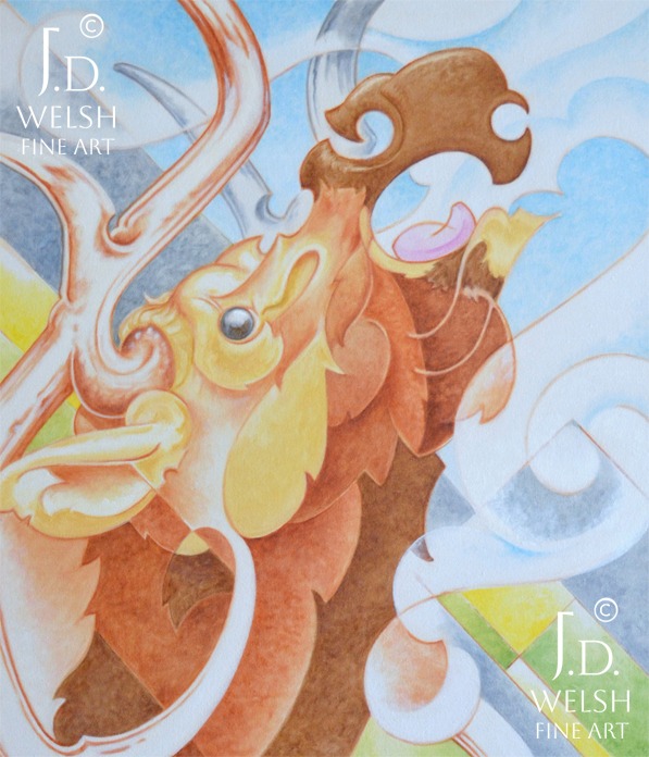 Mountain Song - Modernist Elk Bugling - Conetmeporary Oil Painting - Jeremiah D Welsh