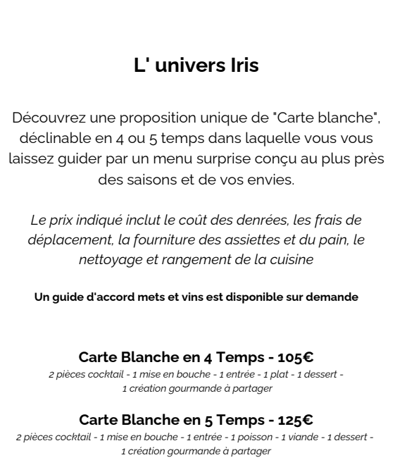 Menu Chef Camille Adam