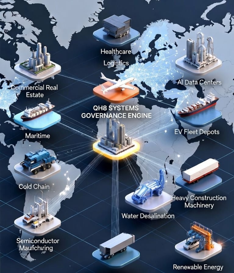 QH8 worldwide industrial governance network on Earth map: forensic telemetry and cryptographic
