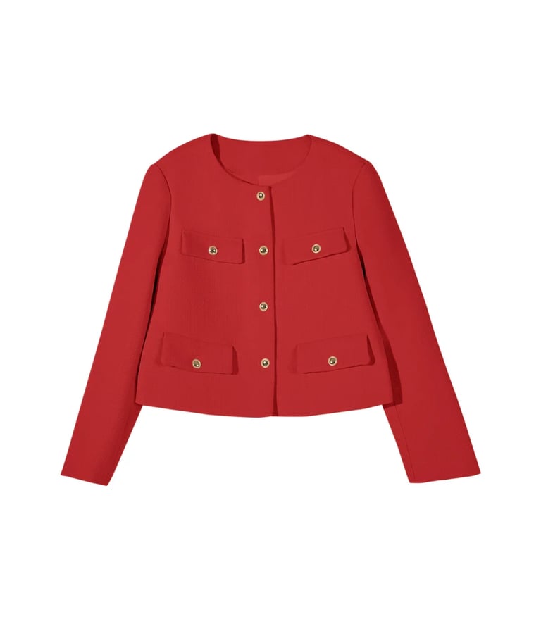 red cropped tweed blazer jacket
