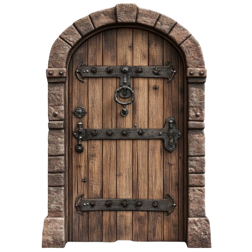 a wooden door with a metal handle and a handle