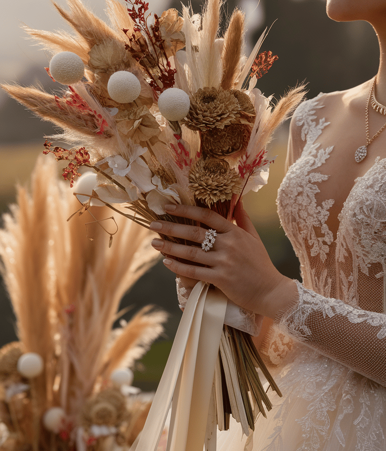 bouquet mariage fleurs séchées luxe romantique bohème