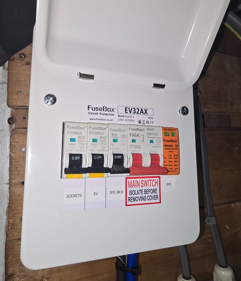 EV consumer unit installed by Easy Spark Ltd in Essex