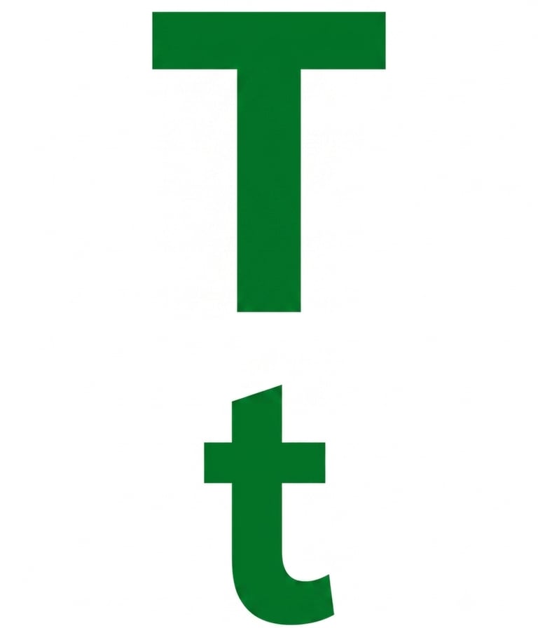 Uppercase and lowercase letter T in a bold green sans-serif font on a white background.