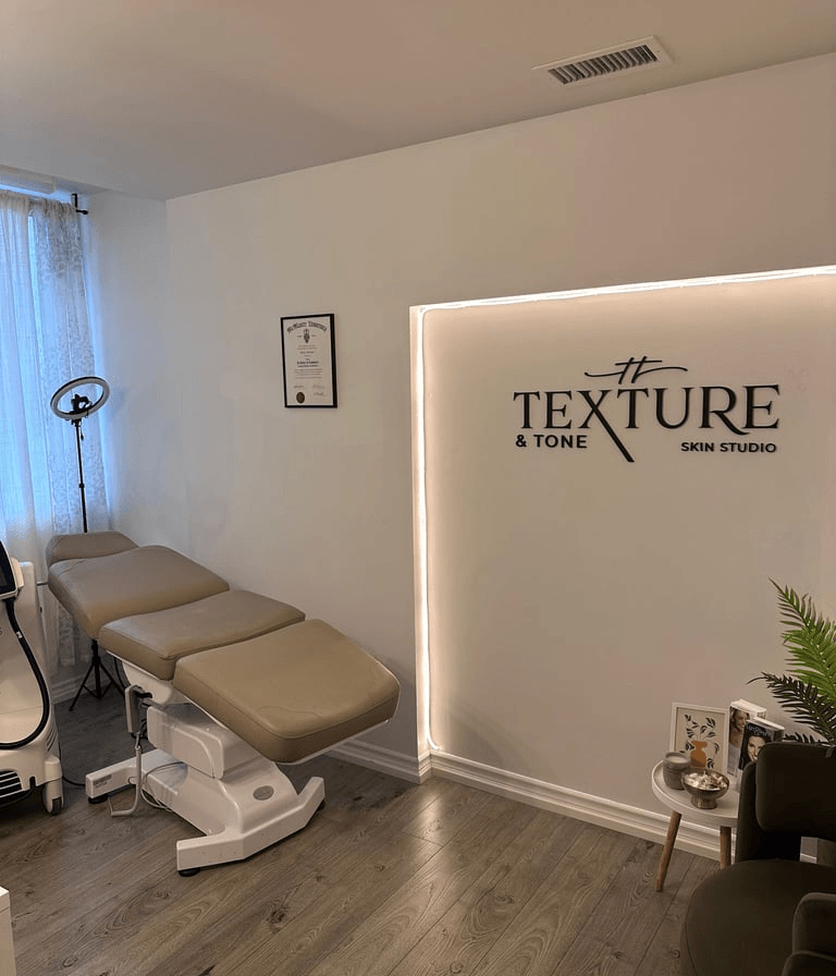 modern skincare studio interior at Texture & Tone Skin Studio in Hamilton Ontario